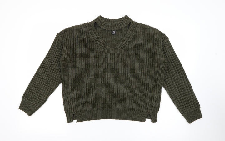 New Look Girls Green V-Neck Acrylic Pullover Jumper Size 12-13 Years