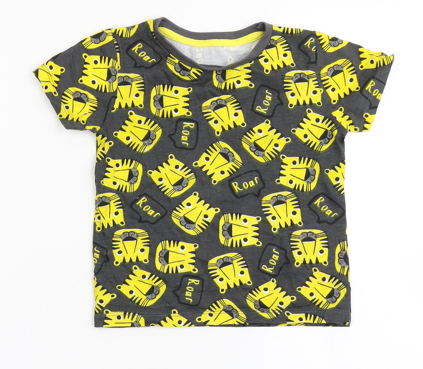 Dunnes Stores Boys Grey  100% Cotton Basic T-Shirt Size 12-18 Months Round Neck Pullover - Roar, Tigers
