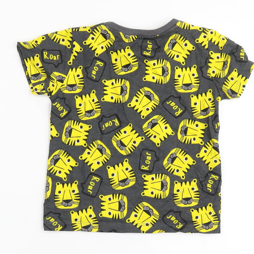 Dunnes Stores Boys Grey  100% Cotton Basic T-Shirt Size 12-18 Months Round Neck Pullover - Roar, Tigers