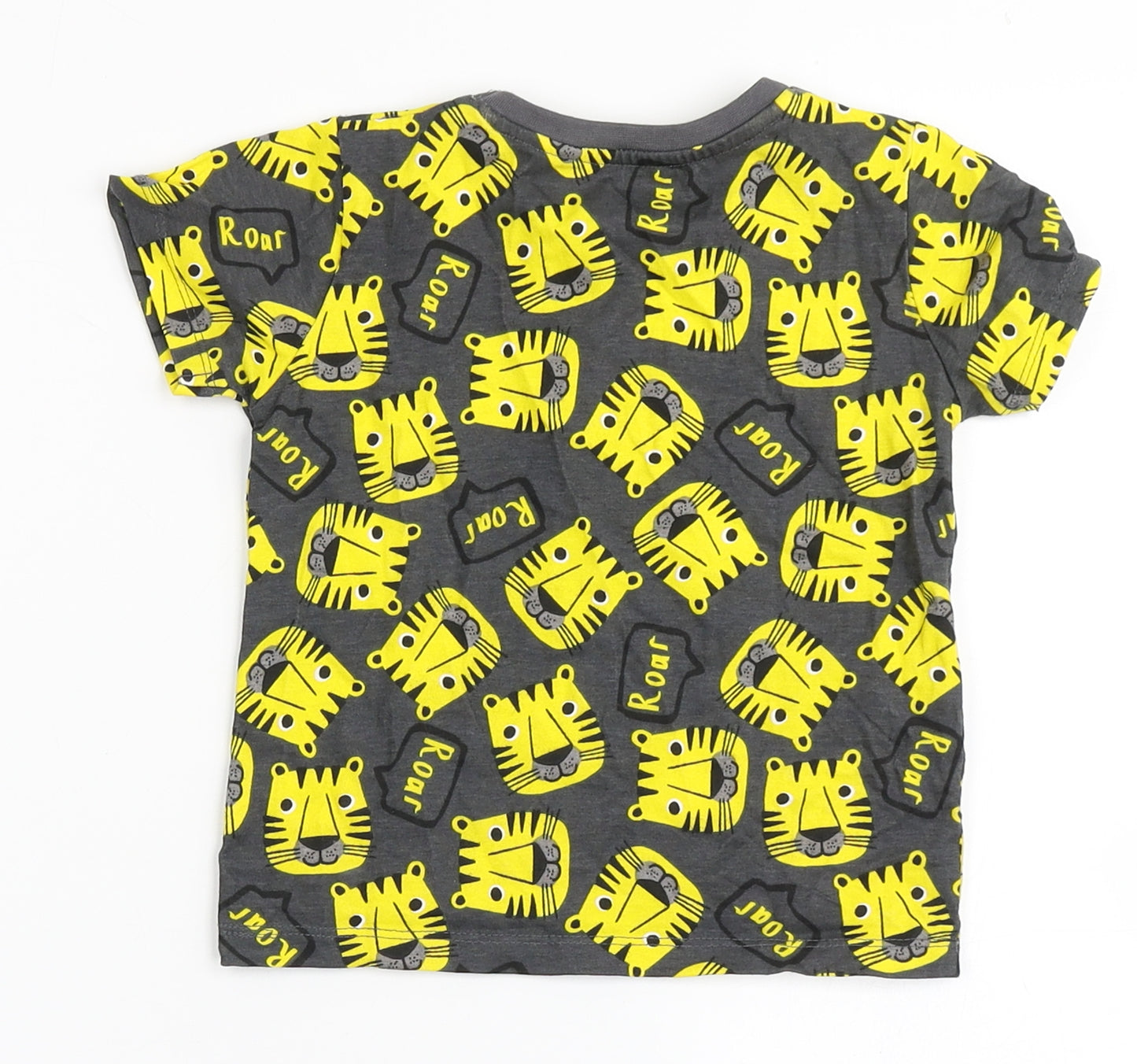 Dunnes Stores Boys Grey  100% Cotton Basic T-Shirt Size 12-18 Months Round Neck Pullover - Roar, Tigers