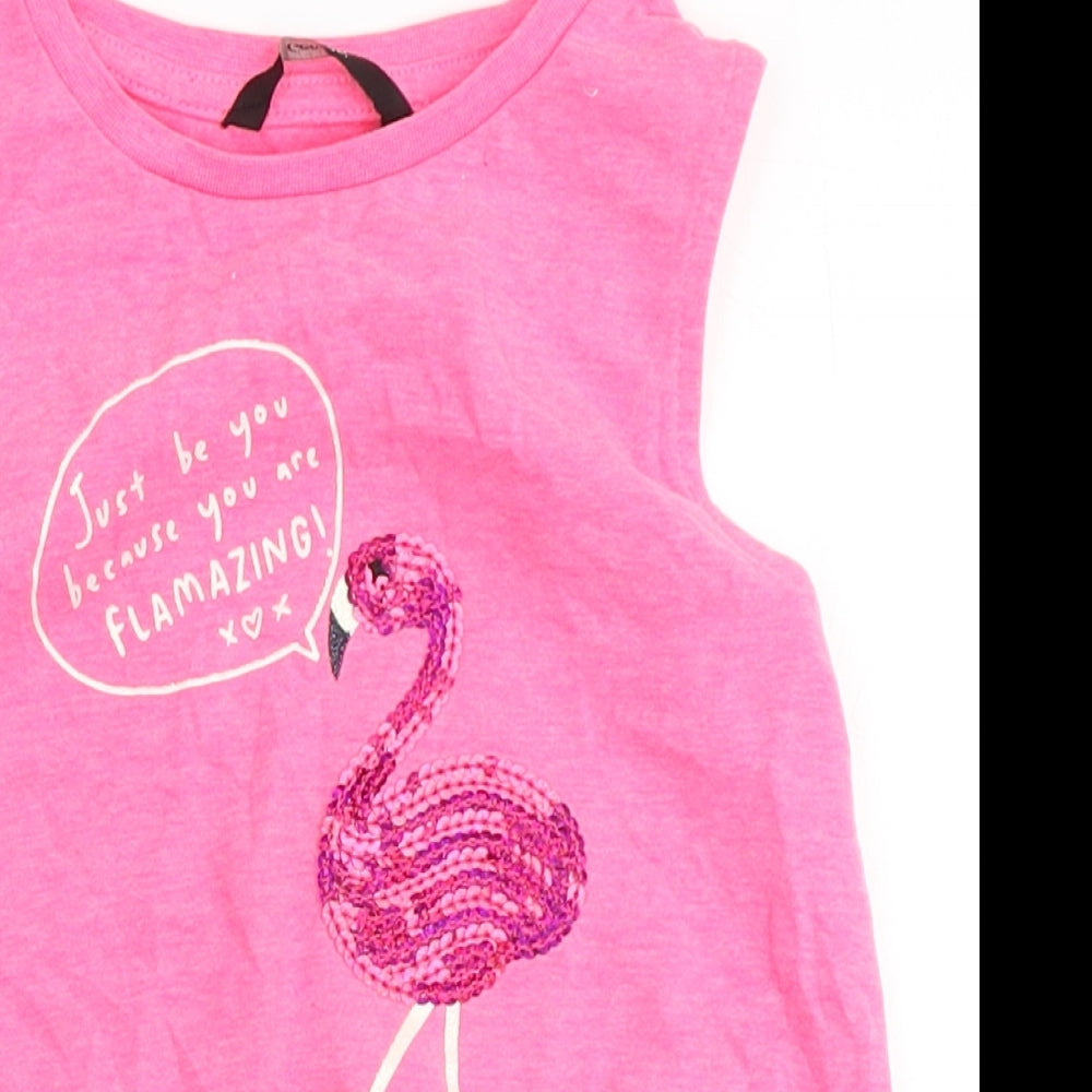 George Girls Pink  Polyester Basic Tank Size 6-7 Years Round Neck Pullover - Flamingo