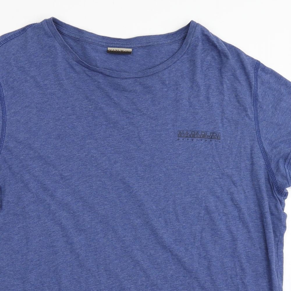 Napapijri Mens Blue  Cotton  T-Shirt Size L Round Neck