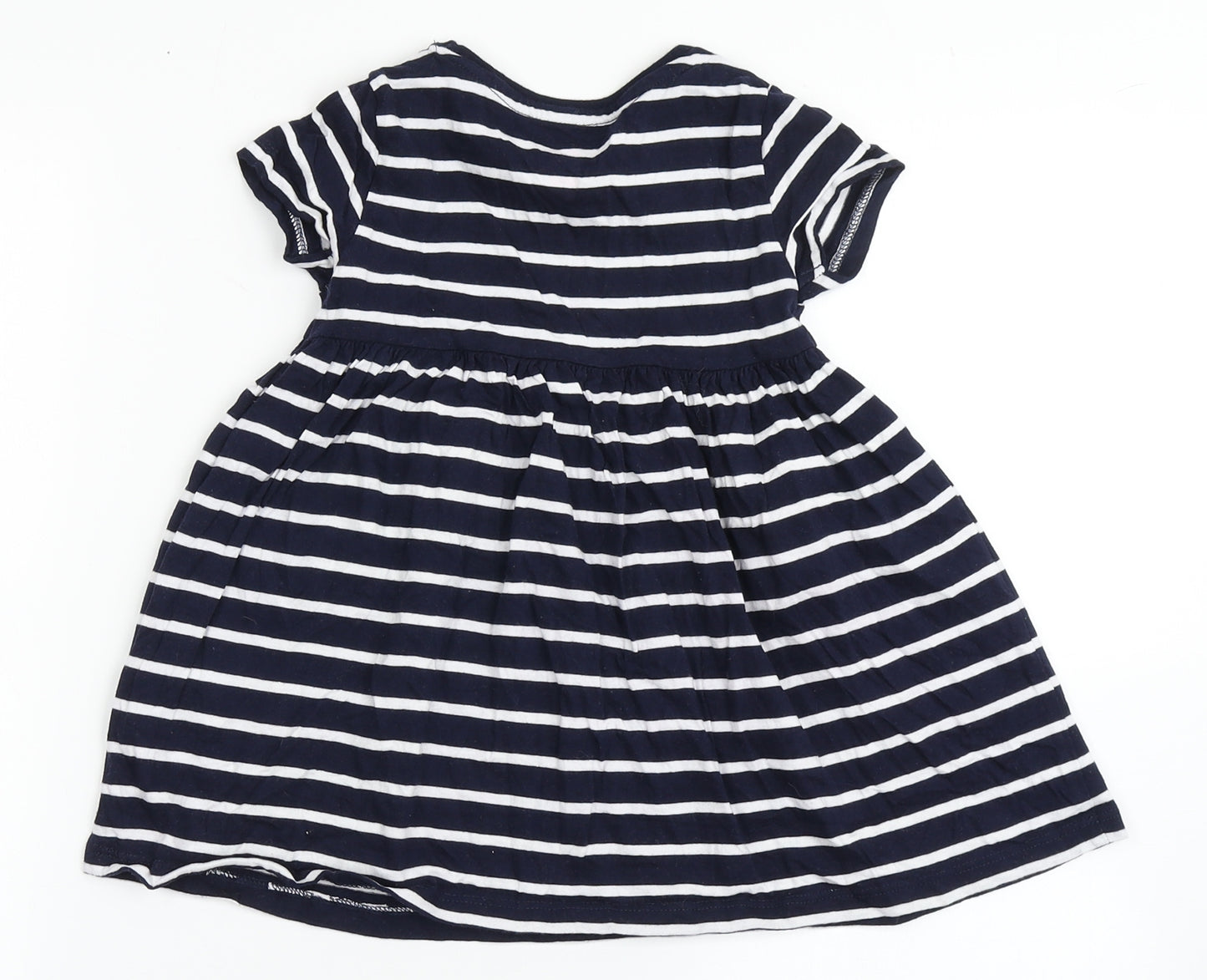 F&F Girls Blue Striped Cotton T-Shirt Dress  Size 2-3 Years  Round Neck Pullover - Bunny Rabbit