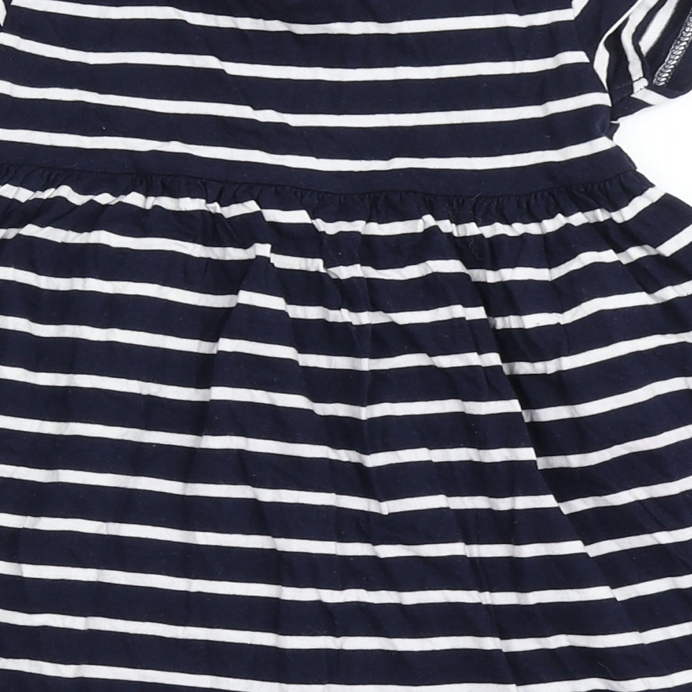 F&F Girls Blue Striped Cotton T-Shirt Dress  Size 2-3 Years  Round Neck Pullover - Bunny Rabbit
