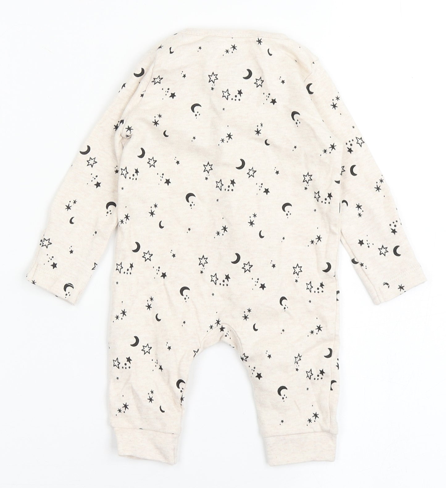 F&F Baby Beige  100% Cotton Babygrow One-Piece Size 0-3 Months  Zip - Moon & Stars