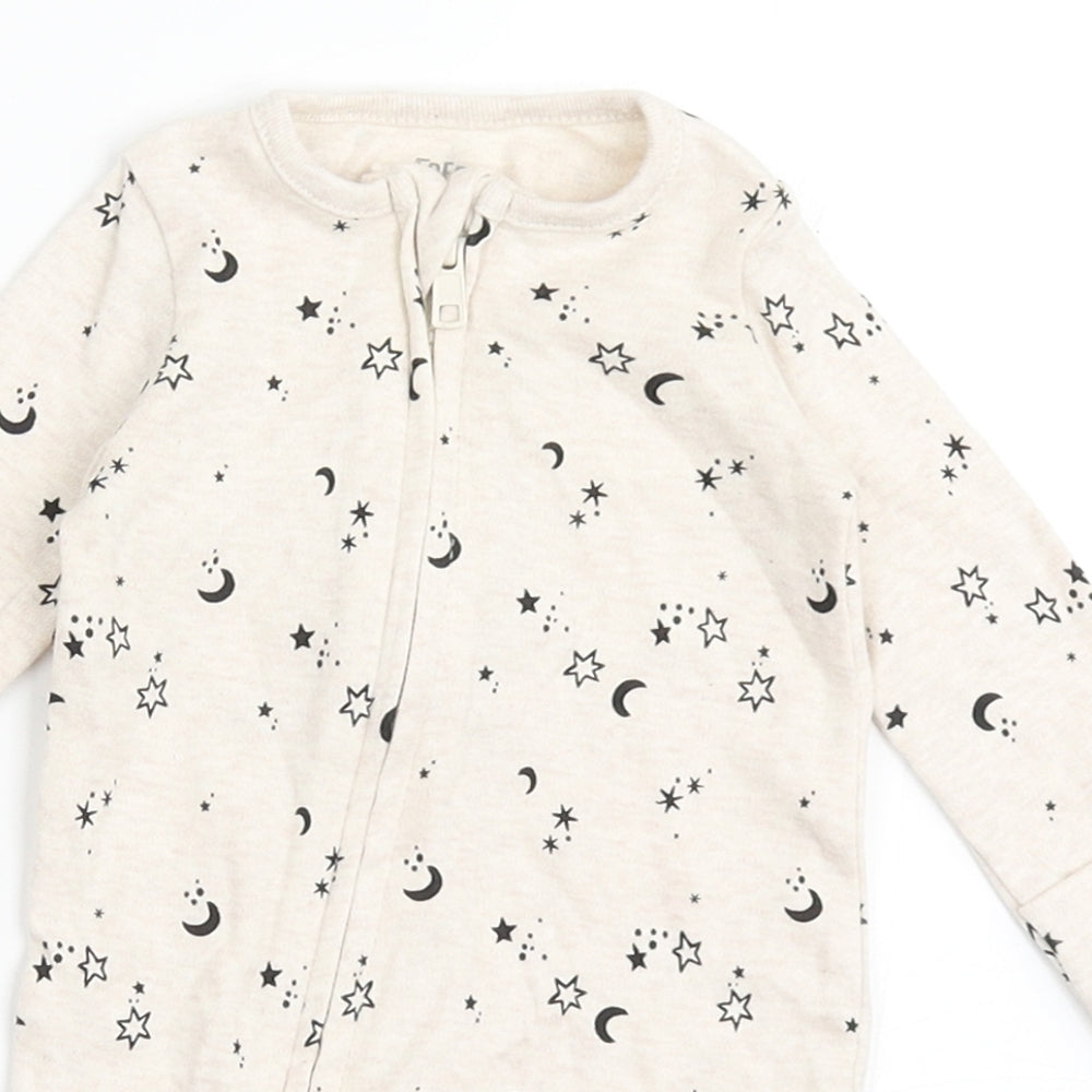 F&F Baby Beige  100% Cotton Babygrow One-Piece Size 0-3 Months  Zip - Moon & Stars