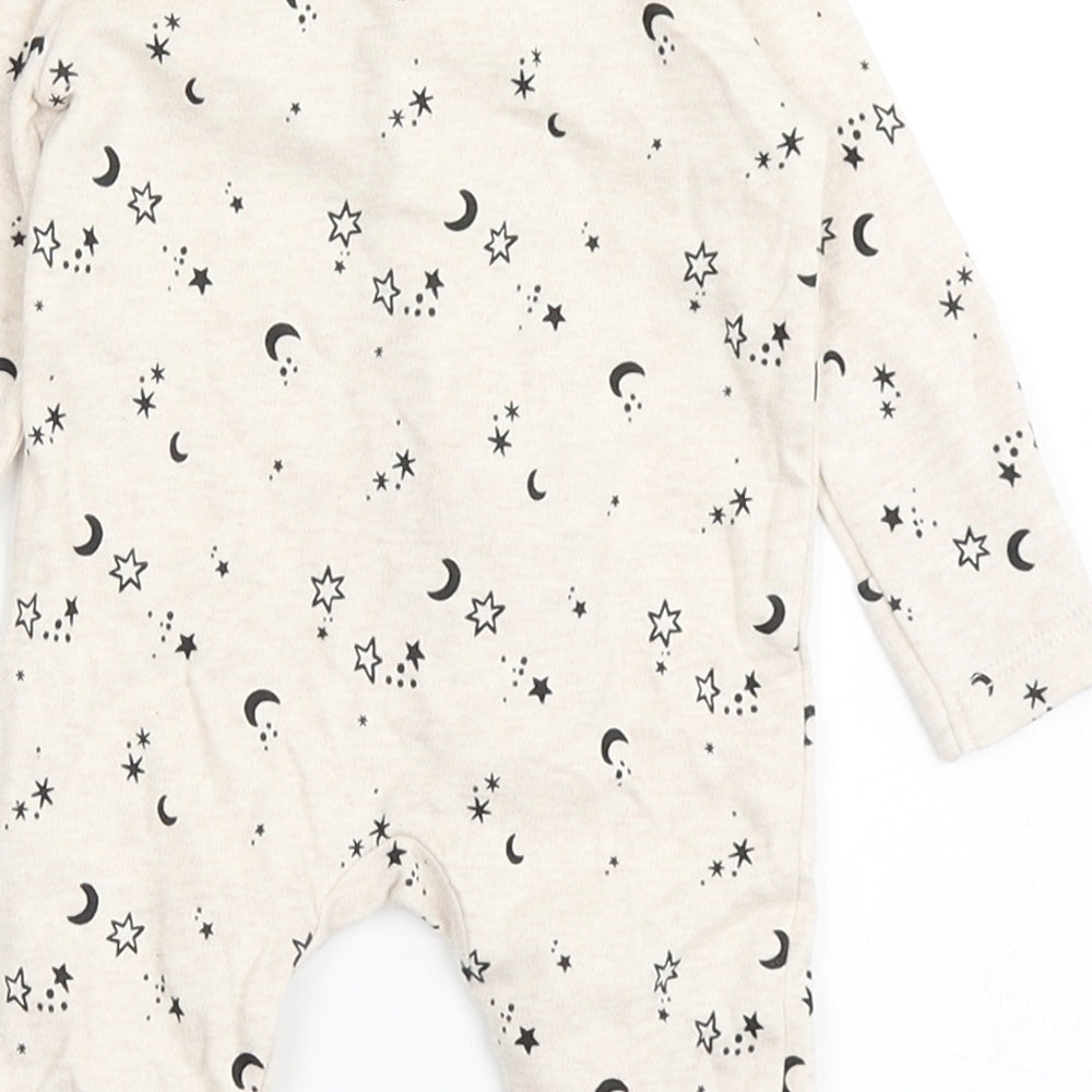 F&F Baby Beige  100% Cotton Babygrow One-Piece Size 0-3 Months  Zip - Moon & Stars