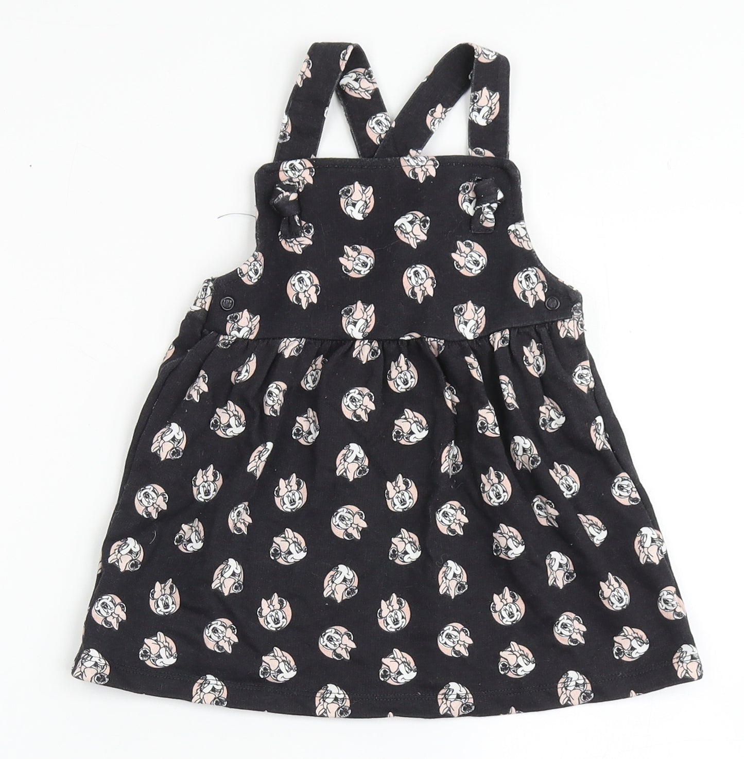 Disney Baby Girls Black  100% Cotton Pinafore/Dungaree Dress  Size 9-12 Months  Square Neck Pullover - Minnie Mouse