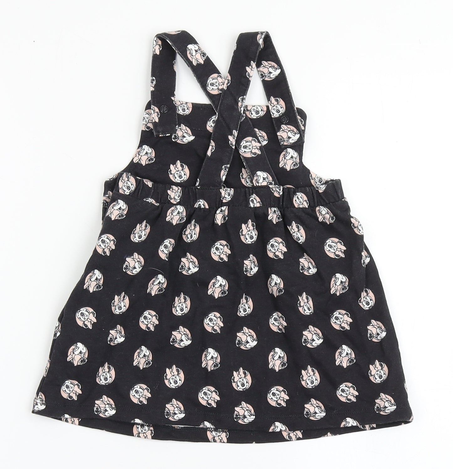 Disney Baby Girls Black  100% Cotton Pinafore/Dungaree Dress  Size 9-12 Months  Square Neck Pullover - Minnie Mouse