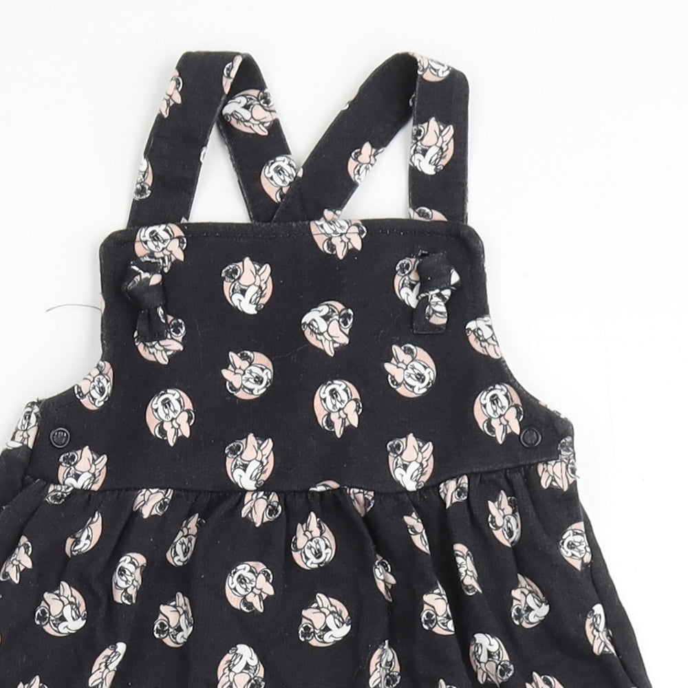 Disney Baby Girls Black  100% Cotton Pinafore/Dungaree Dress  Size 9-12 Months  Square Neck Pullover - Minnie Mouse