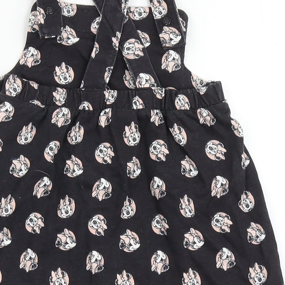 Disney Baby Girls Black  100% Cotton Pinafore/Dungaree Dress  Size 9-12 Months  Square Neck Pullover - Minnie Mouse