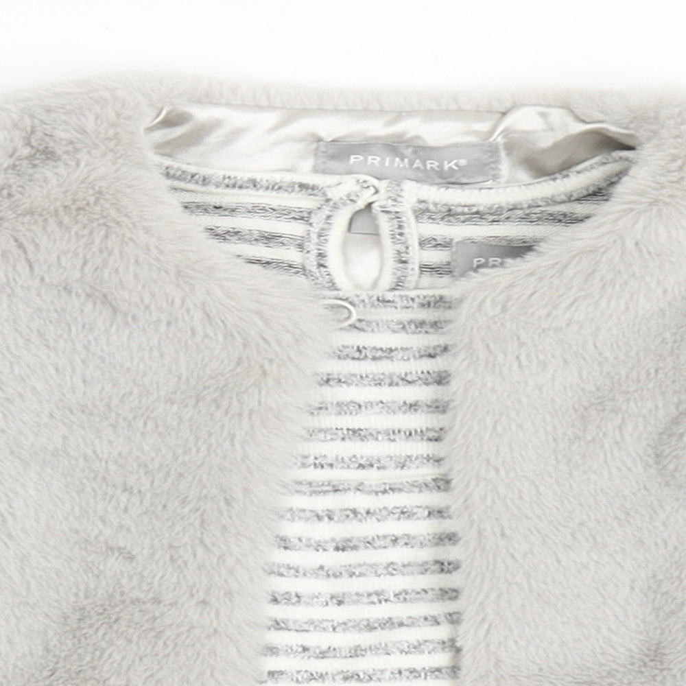 Primark Girls Grey Striped Viscose Basic T-Shirt Size 9-12 Months Round Neck Pullover - Waistcoat Attached