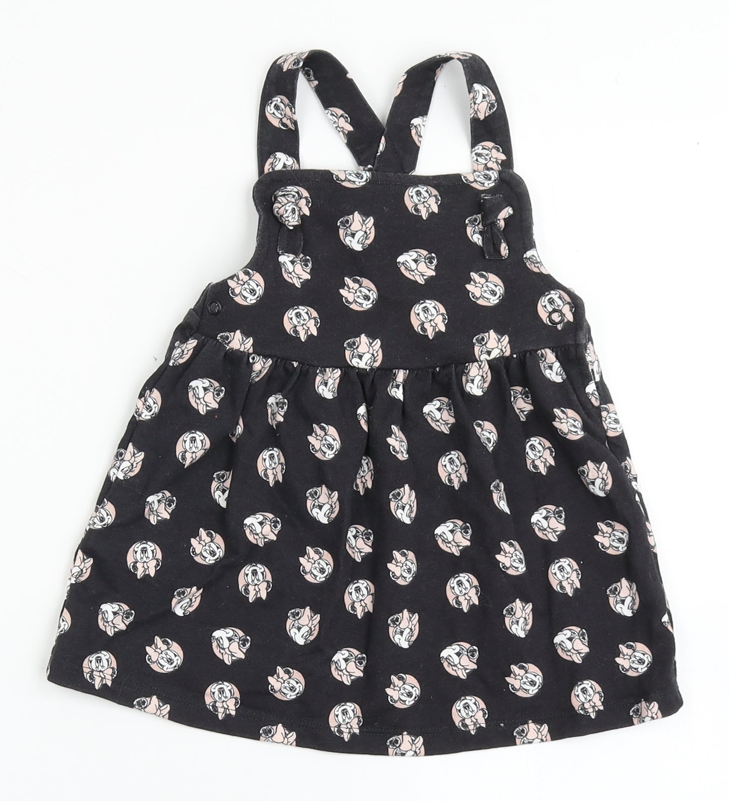 Disney Baby Girls Black  100% Cotton Pinafore/Dungaree Dress  Size 9-12 Months  Square Neck Pullover - Minnie Mouse