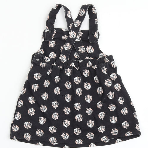 Disney Baby Girls Black  100% Cotton Pinafore/Dungaree Dress  Size 9-12 Months  Square Neck Pullover - Minnie Mouse