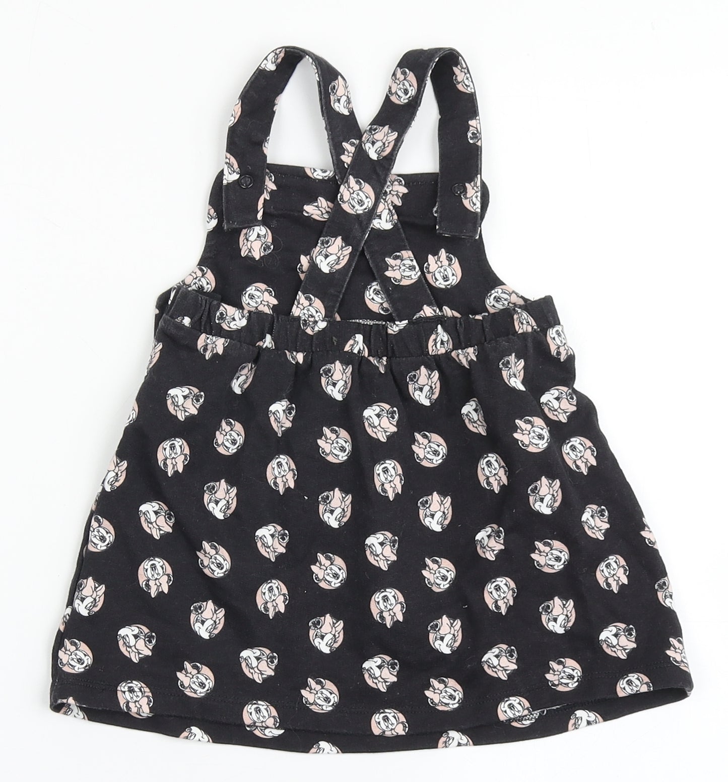 Disney Baby Girls Black  100% Cotton Pinafore/Dungaree Dress  Size 9-12 Months  Square Neck Pullover - Minnie Mouse