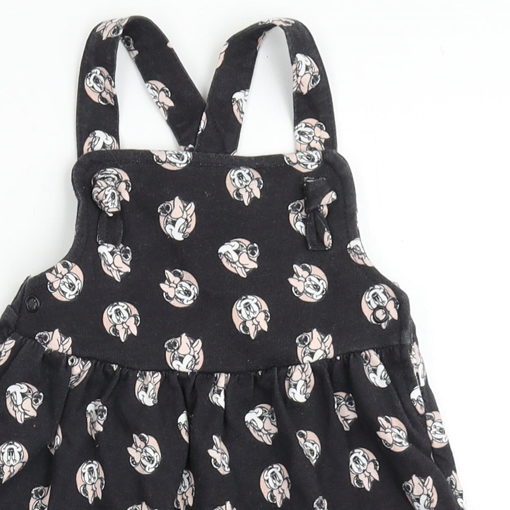Disney Baby Girls Black  100% Cotton Pinafore/Dungaree Dress  Size 9-12 Months  Square Neck Pullover - Minnie Mouse