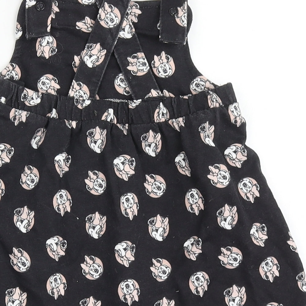 Disney Baby Girls Black  100% Cotton Pinafore/Dungaree Dress  Size 9-12 Months  Square Neck Pullover - Minnie Mouse