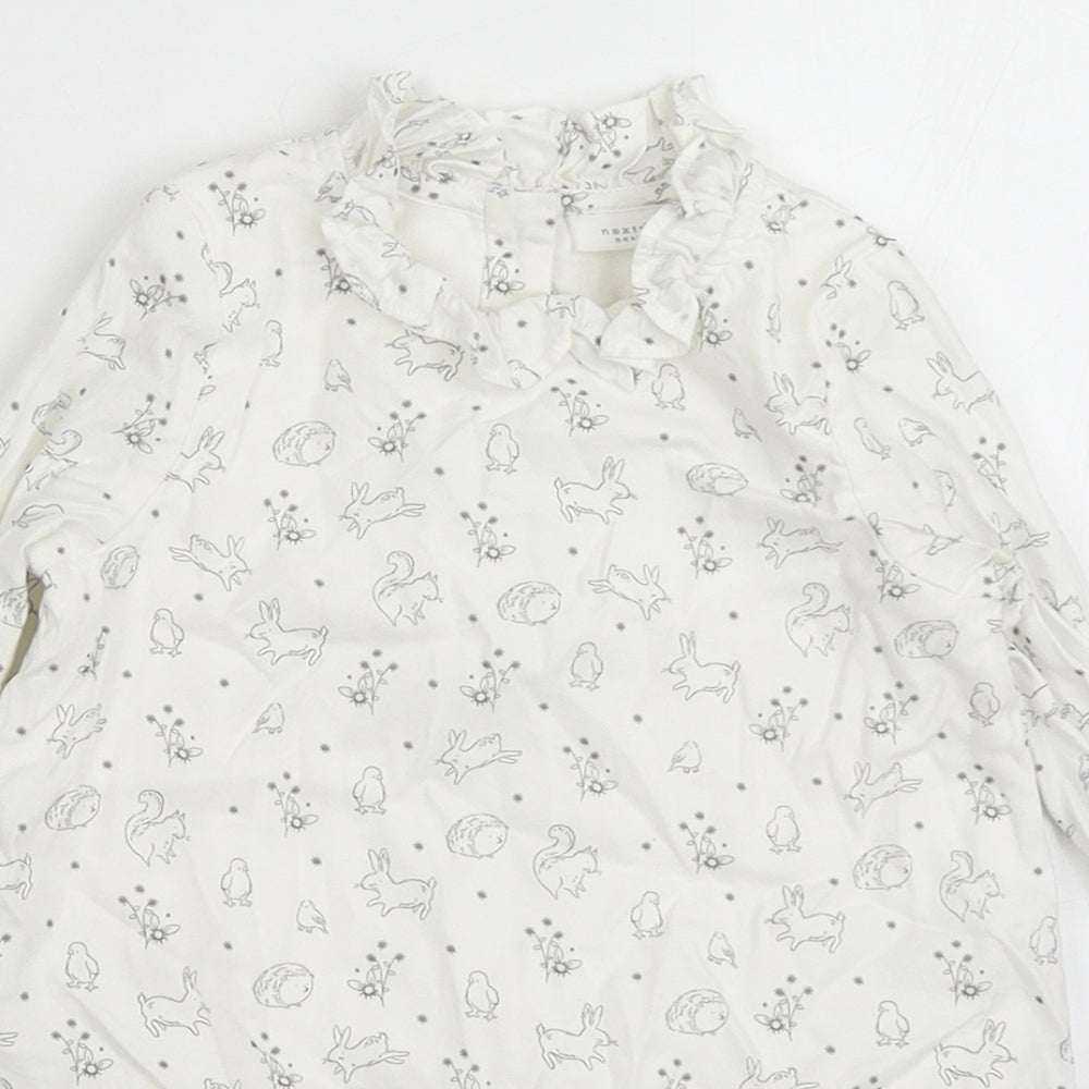 NEXT Girls White  Cotton Basic Blouse Size 6-9 Months Round Neck Button - Bunny Rabbit, Hedgehog