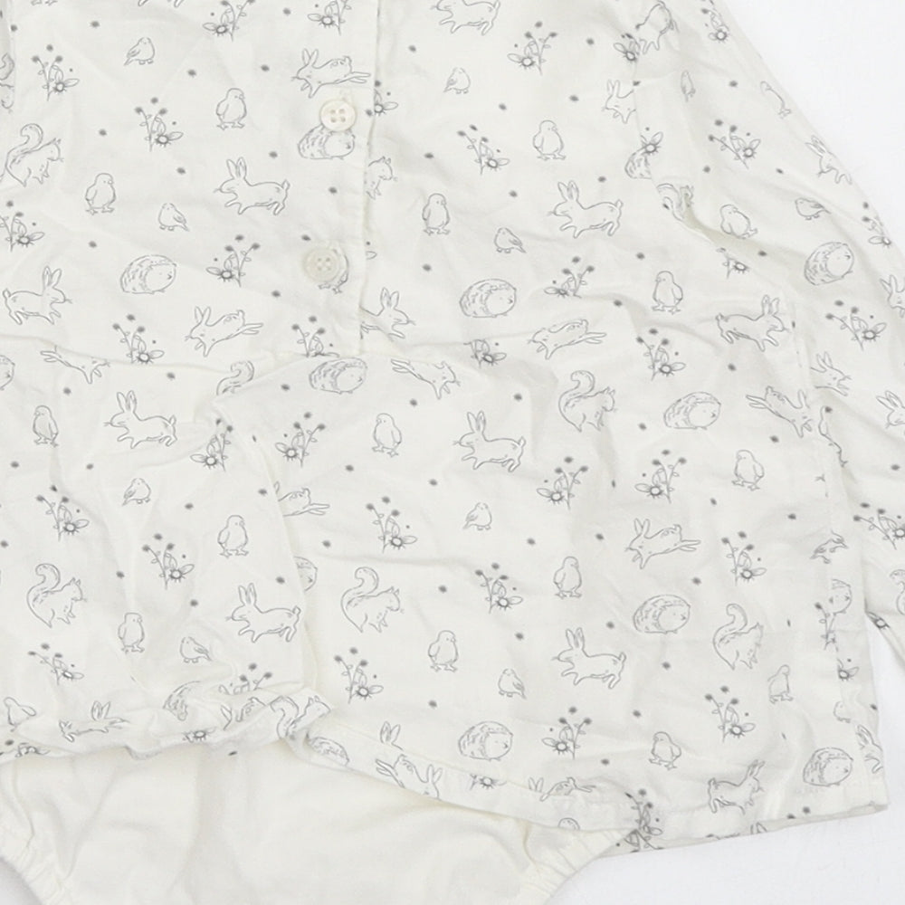 NEXT Girls White  Cotton Basic Blouse Size 6-9 Months Round Neck Button - Bunny Rabbit, Hedgehog