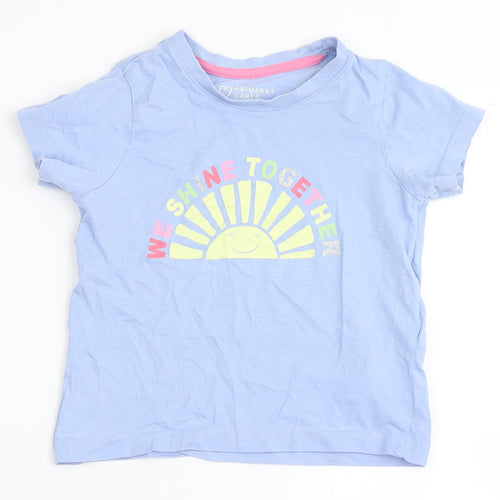 Primark Girls Blue  100% Cotton Basic T-Shirt Size 3-4 Years Round Neck Pullover - We Shine Together