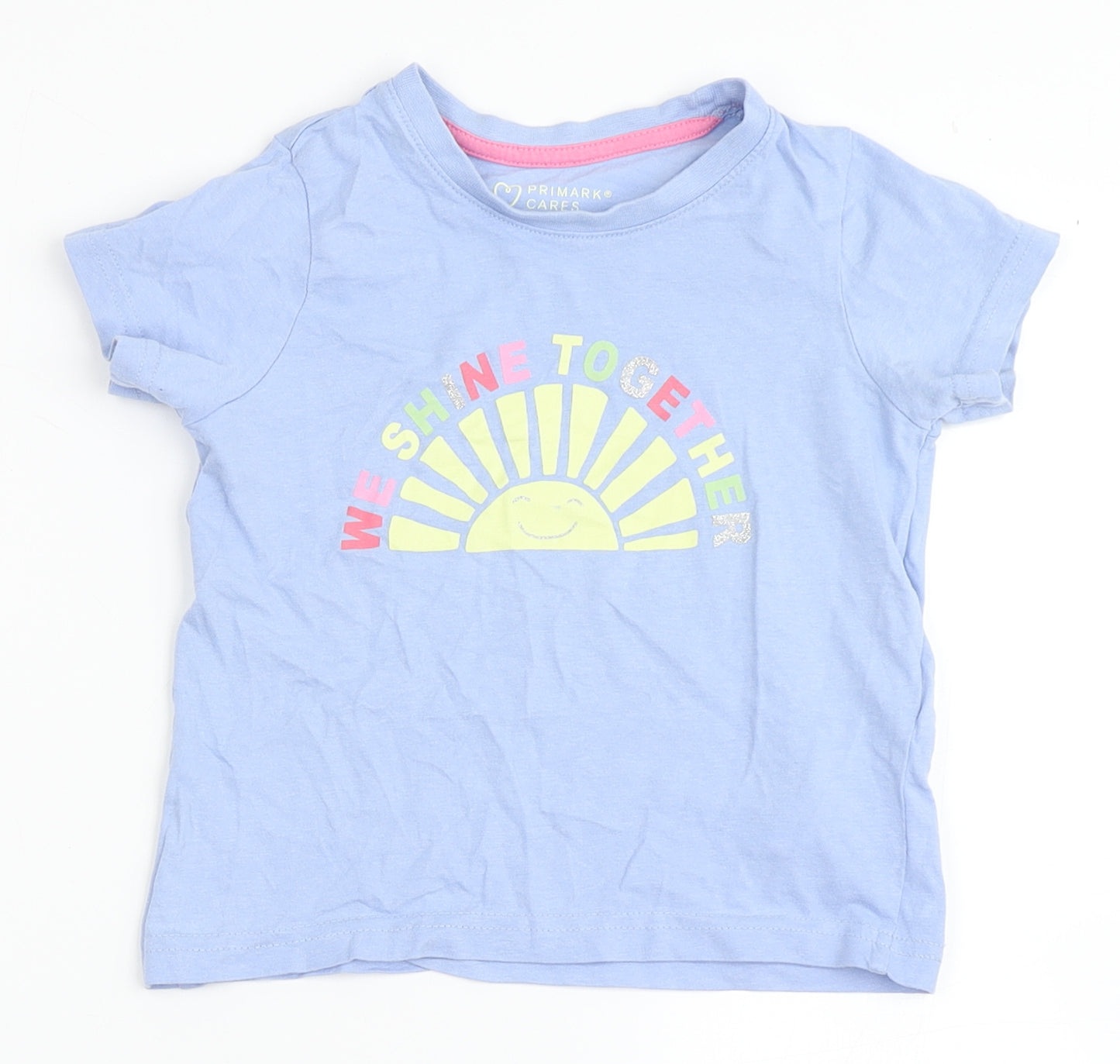 Primark Girls Blue  100% Cotton Basic T-Shirt Size 3-4 Years Round Neck Pullover - We Shine Together