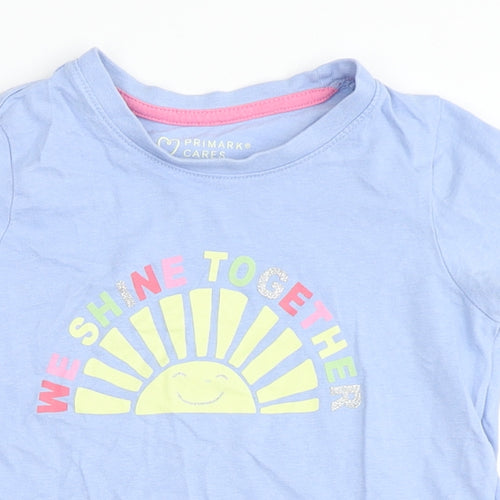 Primark Girls Blue  100% Cotton Basic T-Shirt Size 3-4 Years Round Neck Pullover - We Shine Together
