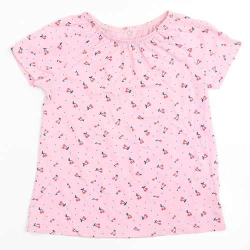 George Girls Pink  100% Cotton Basic T-Shirt Size 6-7 Years Round Neck Pullover - Cherries