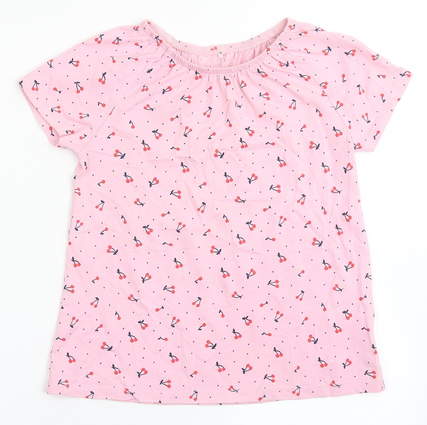 George Girls Pink  100% Cotton Basic T-Shirt Size 6-7 Years Round Neck Pullover - Cherries