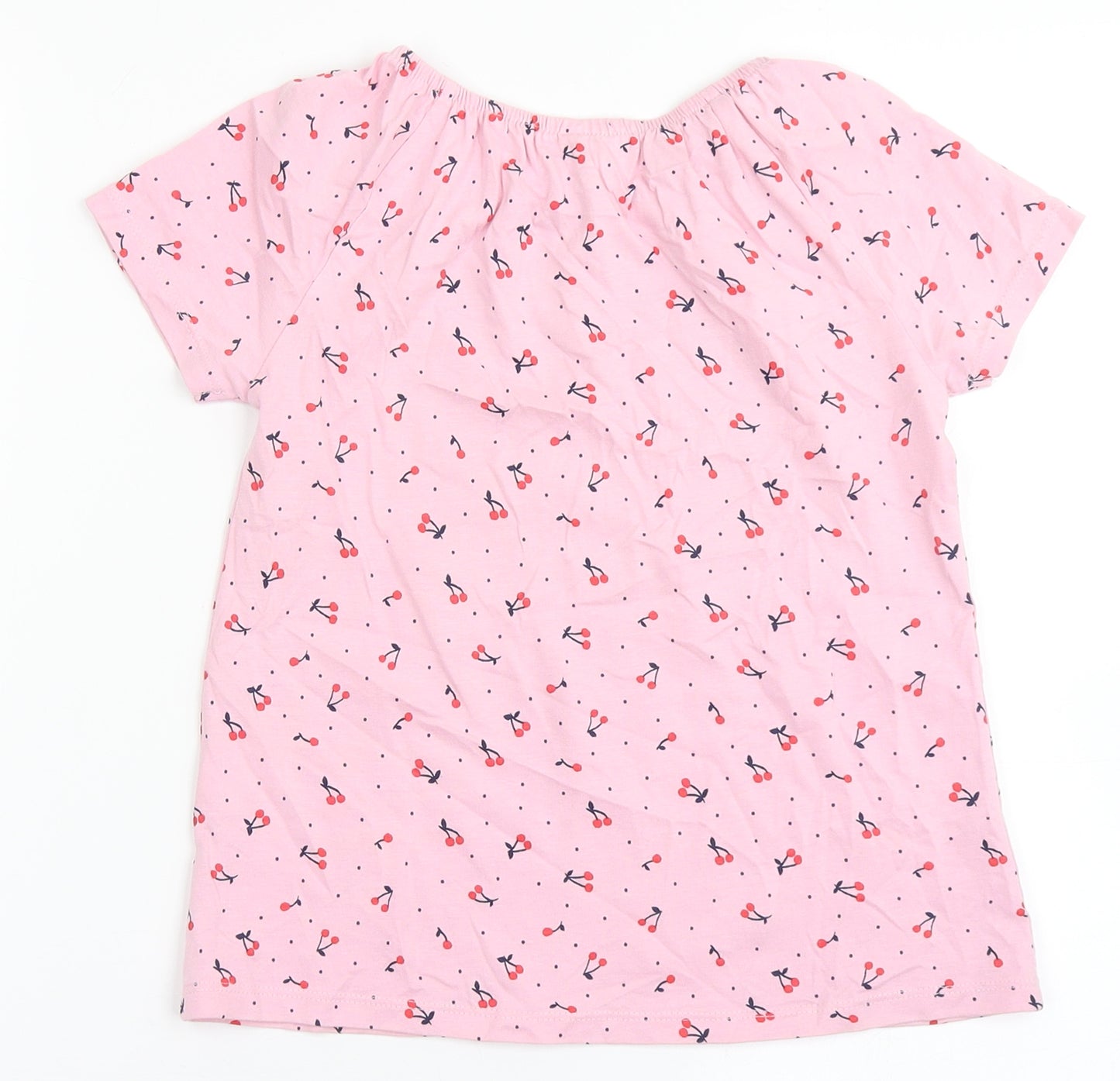 George Girls Pink  100% Cotton Basic T-Shirt Size 6-7 Years Round Neck Pullover - Cherries