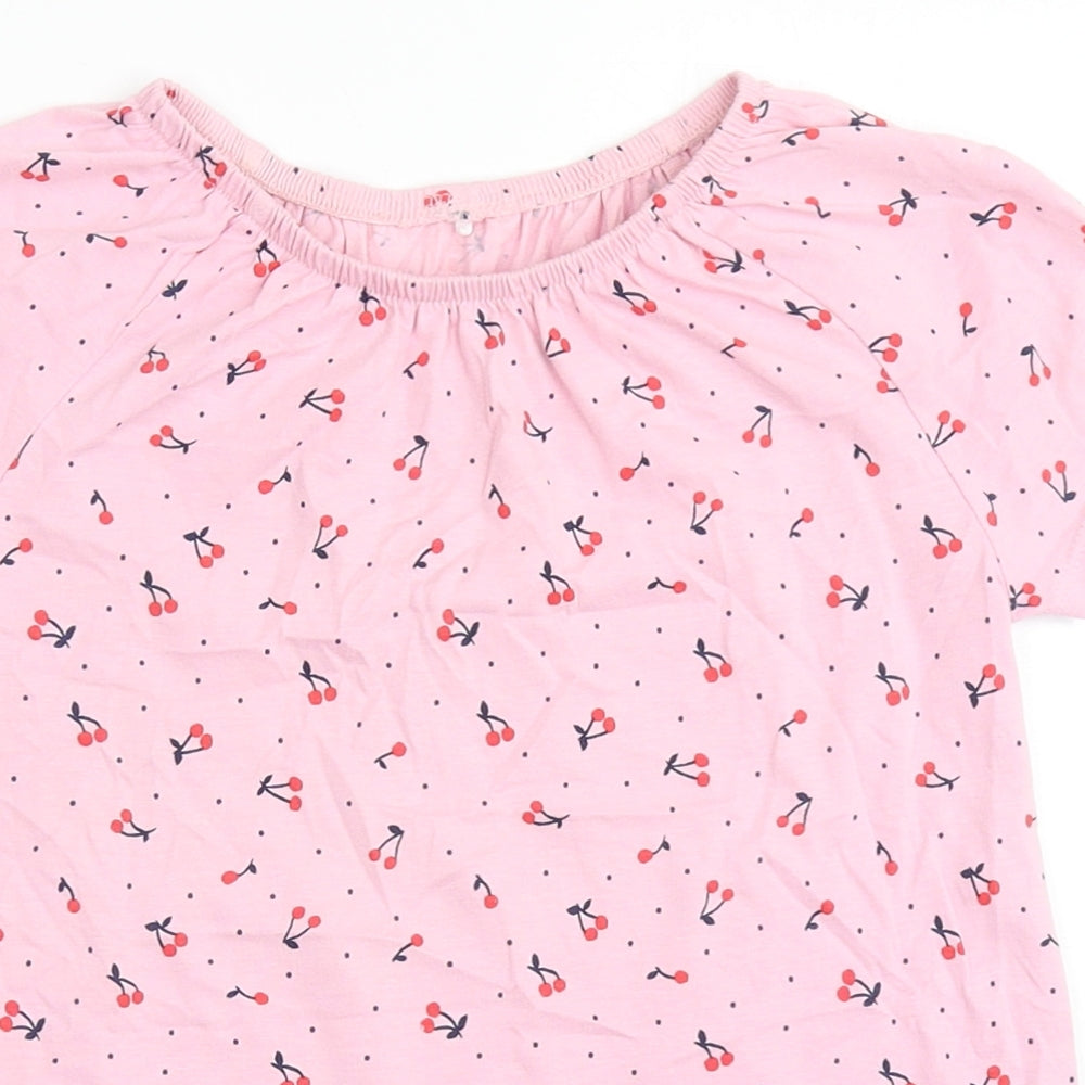 George Girls Pink  100% Cotton Basic T-Shirt Size 6-7 Years Round Neck Pullover - Cherries