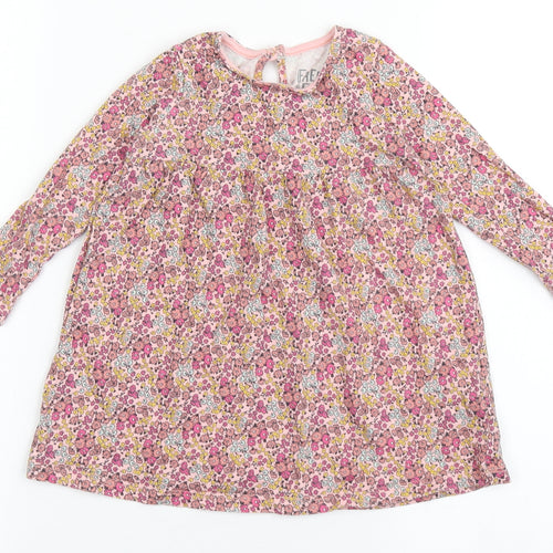 F&F Girls Pink Floral Cotton T-Shirt Dress  Size 12-18 Months  Round Neck Pullover