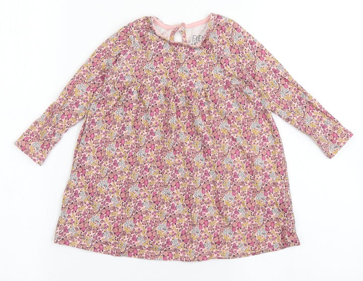 F&F Girls Pink Floral Cotton T-Shirt Dress Size 12-18 Months Round Neck Pullover