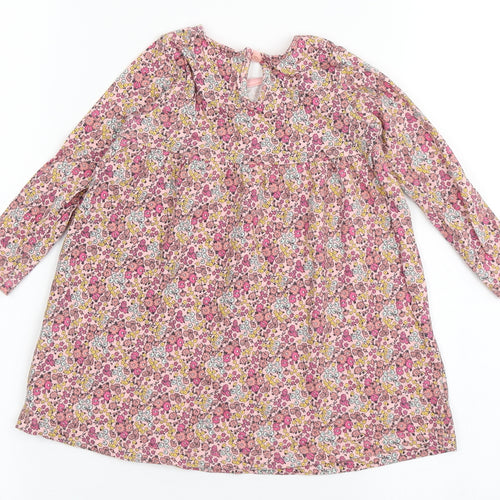 F&F Girls Pink Floral Cotton T-Shirt Dress  Size 12-18 Months  Round Neck Pullover
