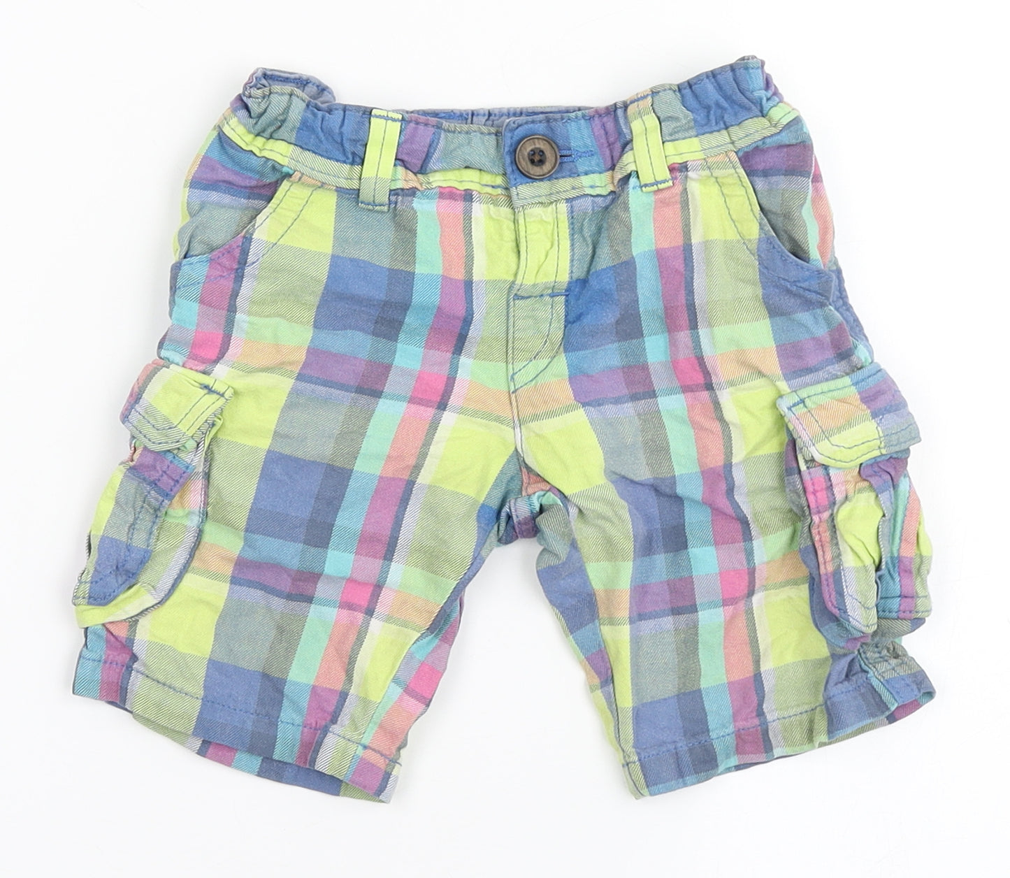 Marks and Spencer Boys Multicoloured Check 100% Cotton Cargo Shorts Size 3-4 Years  Regular