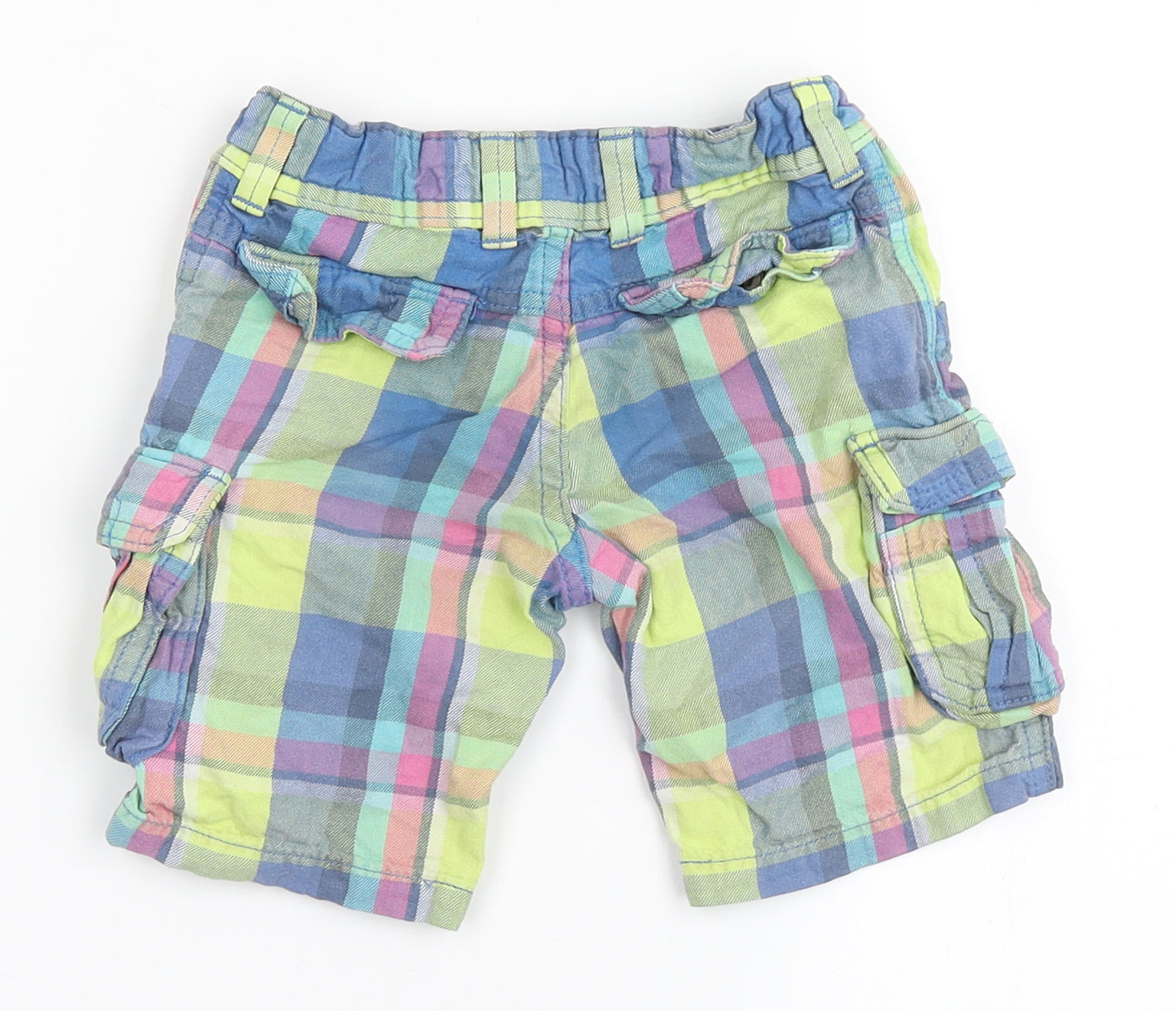 Marks and Spencer Boys Multicoloured Check 100% Cotton Cargo Shorts Size 3-4 Years  Regular
