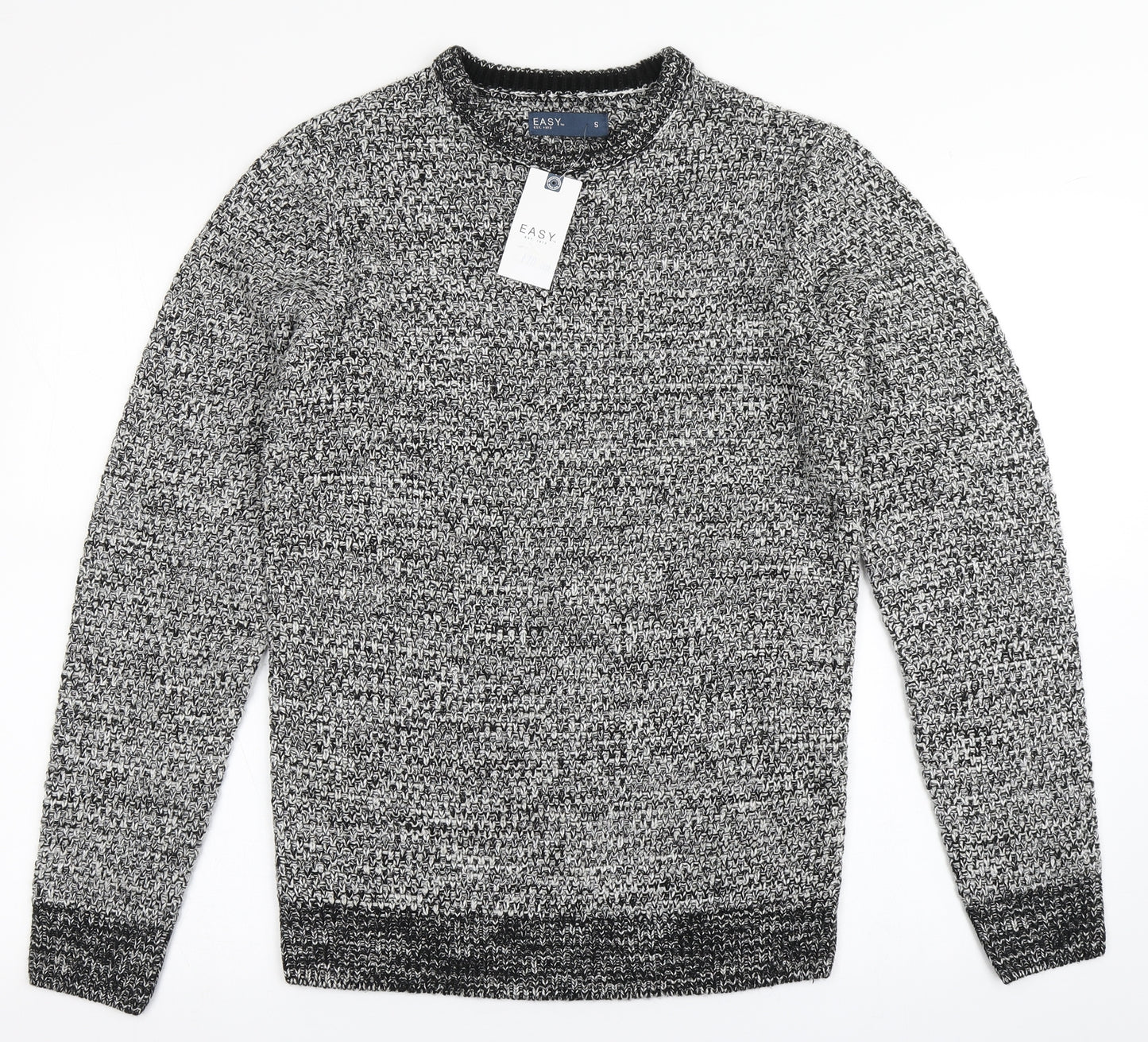 Easy Mens Grey Round Neck  Acrylic Pullover Jumper Size S