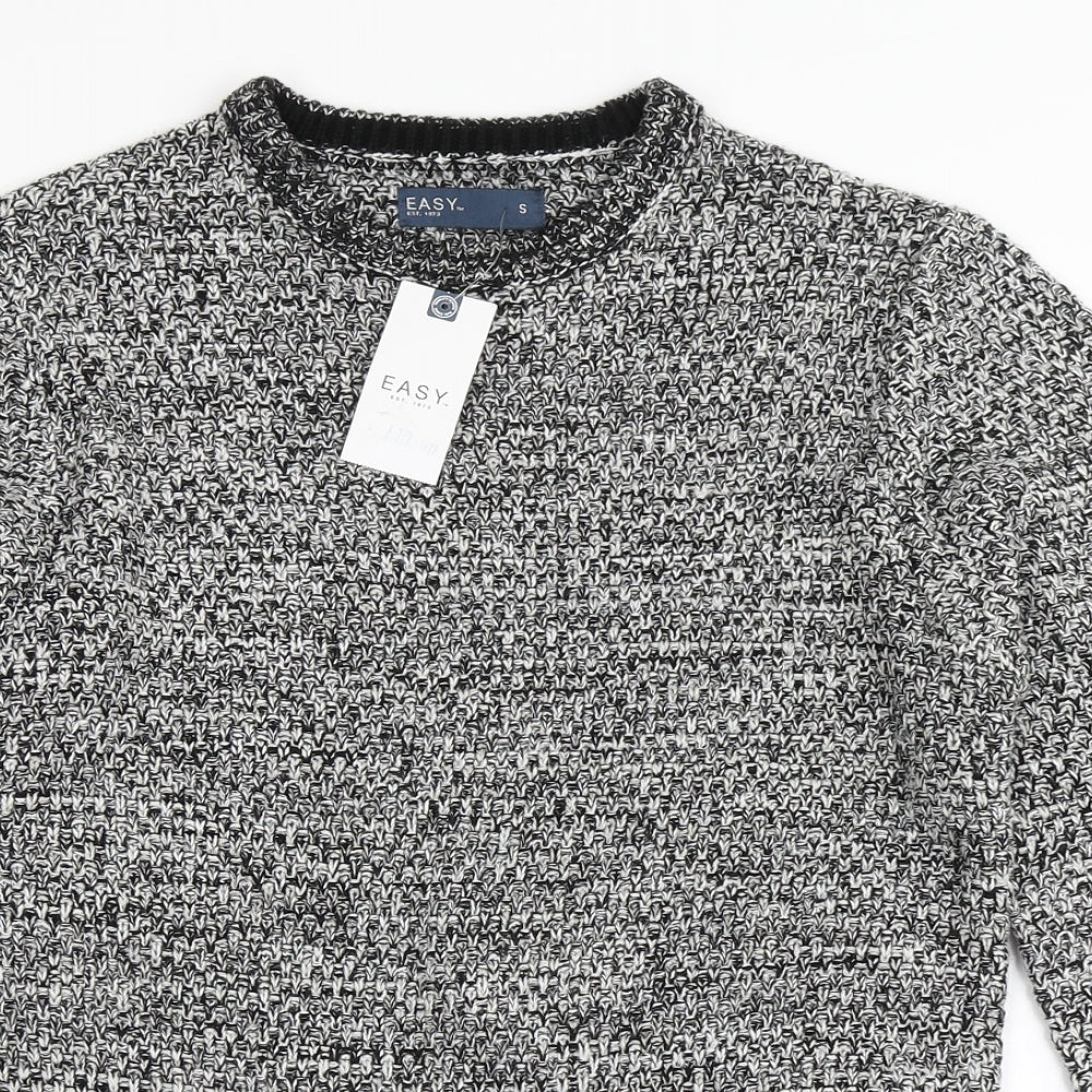 Easy Mens Grey Round Neck  Acrylic Pullover Jumper Size S