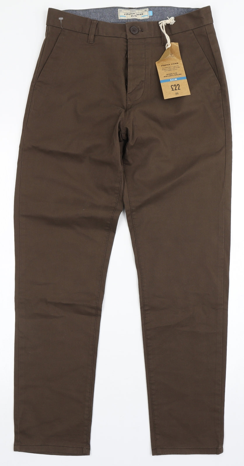 NEXT Mens Brown  Cotton Chino Trousers Size 28 L29 in Regular Button - Short Leg