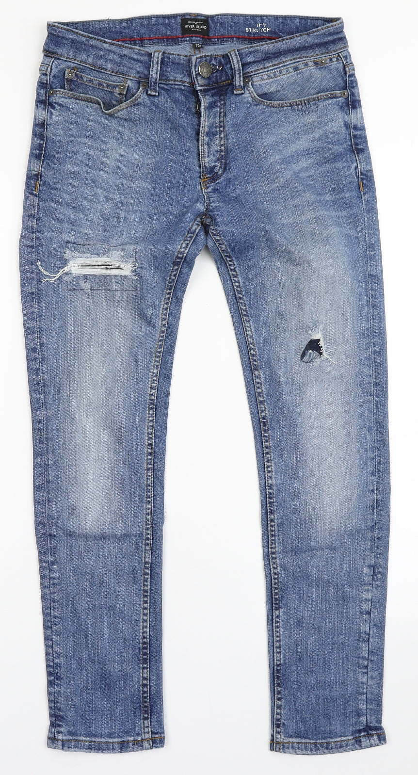 River Island Mens Blue  Cotton Skinny Jeans Size 30 L27 in Regular Button