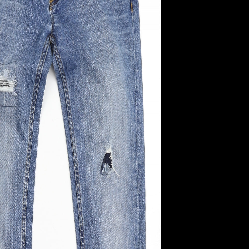 River Island Mens Blue  Cotton Skinny Jeans Size 30 L27 in Regular Button