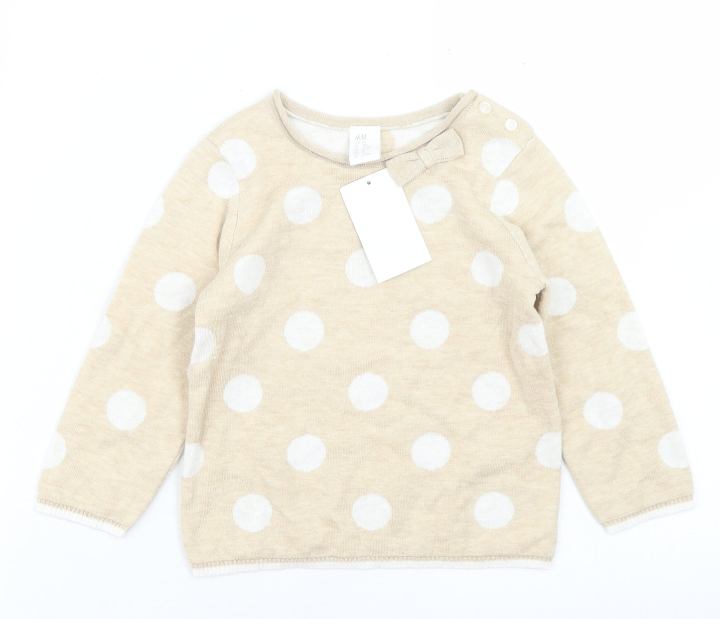 H&M Girls Beige Polka Dot Polyamide Pullover Jumper Size 12-18 Months  Button