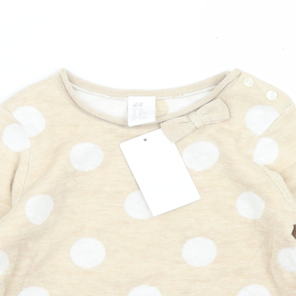H&M Girls Beige Polka Dot Polyamide Pullover Jumper Size 12-18 Months  Button