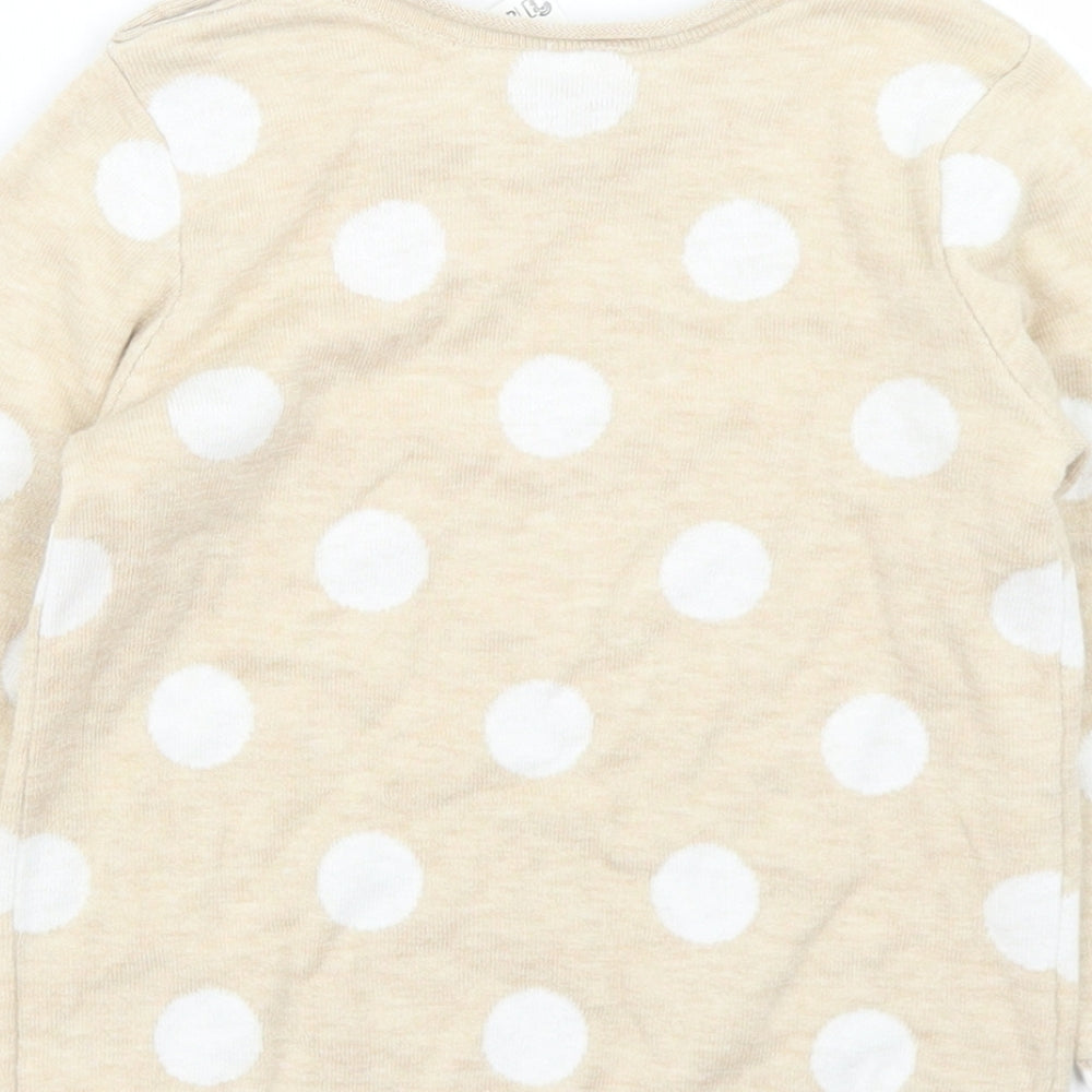 H&M Girls Beige Polka Dot Polyamide Pullover Jumper Size 12-18 Months  Button