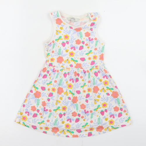E-vie Angel Girls White Floral Cotton Skater Dress  Size 2-3 Years  Crew Neck