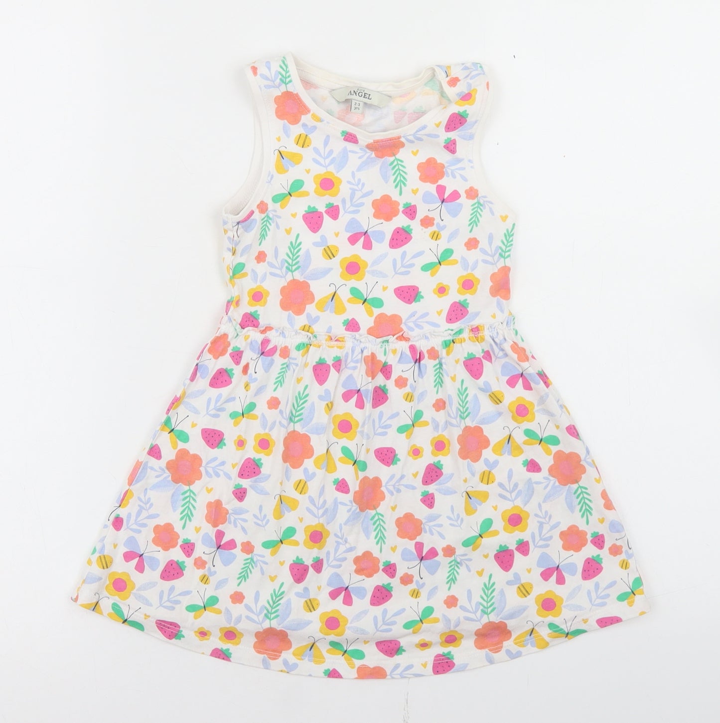 E-vie Angel Girls White Floral Cotton Skater Dress  Size 2-3 Years  Crew Neck