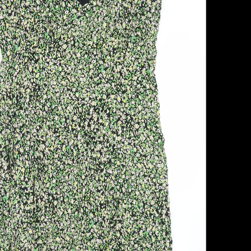 New Look Womens Green Floral Viscose Slip Dress  Size 18  V-Neck Zip - Lace trim