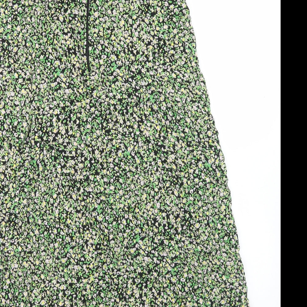 New Look Womens Green Floral Viscose Slip Dress  Size 18  V-Neck Zip - Lace trim