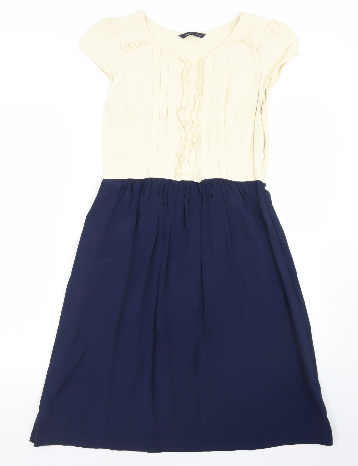 Marks and Spencer Womens Blue Colourblock Viscose Skater Dress  Size 12  Round Neck