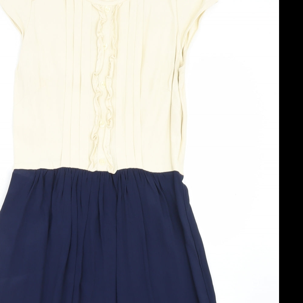 Marks and Spencer Womens Blue Colourblock Viscose Skater Dress  Size 12  Round Neck