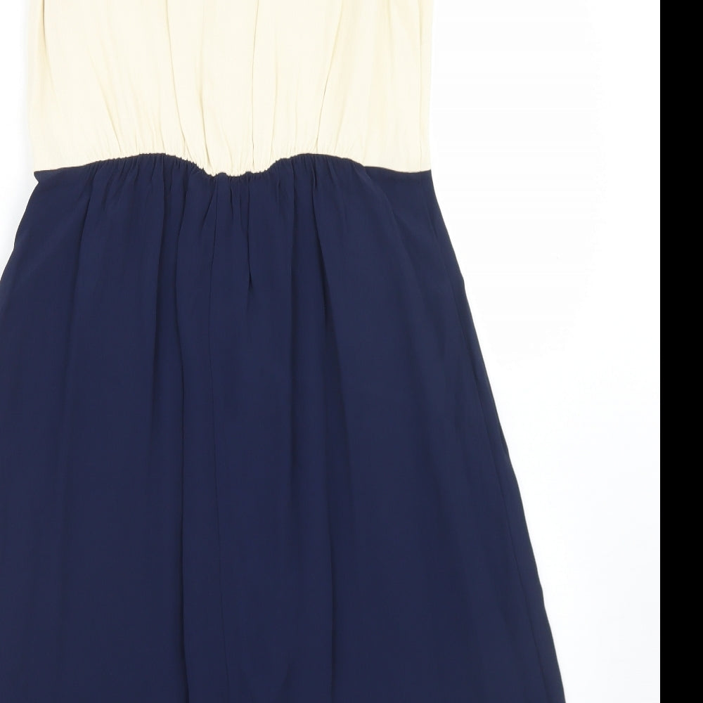 Marks and Spencer Womens Blue Colourblock Viscose Skater Dress  Size 12  Round Neck